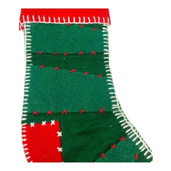 Vintage Felt Christmas Stocking Red Green 18" Classic Traditional Dillards - Picture 5 of 11